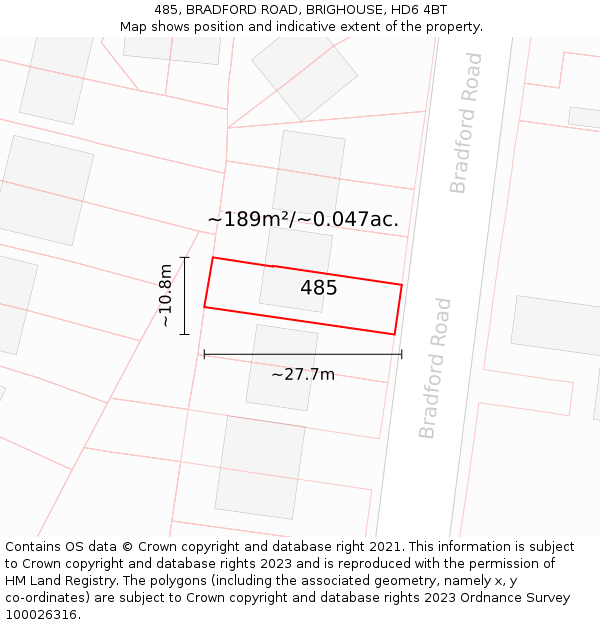 485, BRADFORD ROAD, BRIGHOUSE, HD6 4BT: Plot and title map