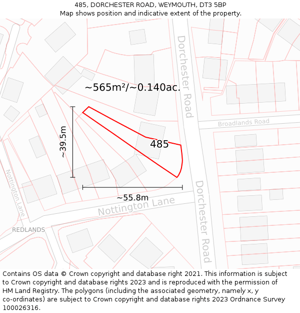 485, DORCHESTER ROAD, WEYMOUTH, DT3 5BP: Plot and title map
