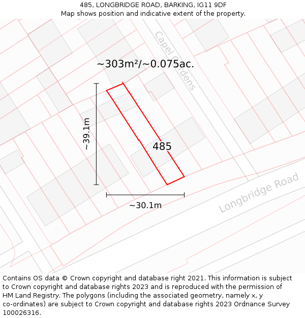 485, LONGBRIDGE ROAD, BARKING, IG11 9DF: Plot and title map