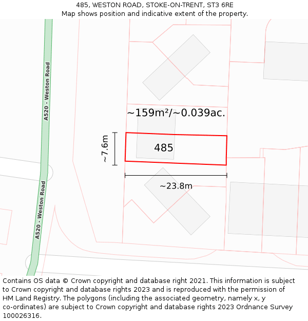 485, WESTON ROAD, STOKE-ON-TRENT, ST3 6RE: Plot and title map