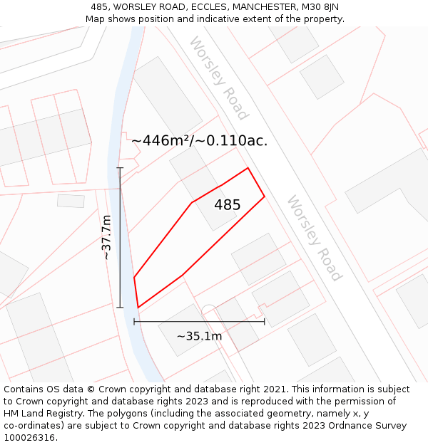485, WORSLEY ROAD, ECCLES, MANCHESTER, M30 8JN: Plot and title map