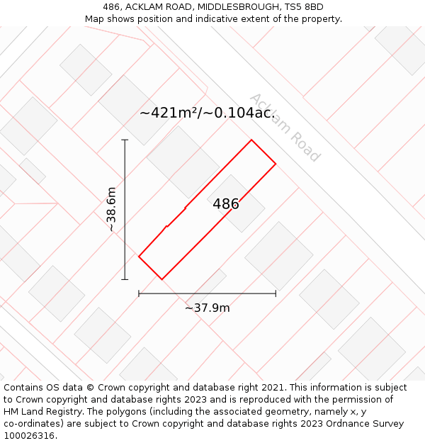 486, ACKLAM ROAD, MIDDLESBROUGH, TS5 8BD: Plot and title map