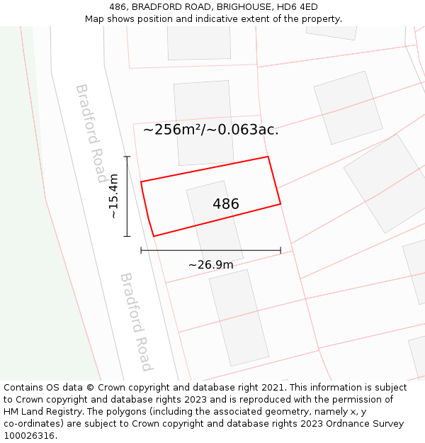 486, BRADFORD ROAD, BRIGHOUSE, HD6 4ED: Plot and title map