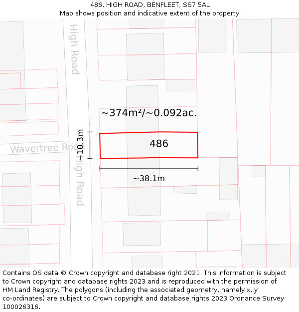 486, HIGH ROAD, BENFLEET, SS7 5AL: Plot and title map