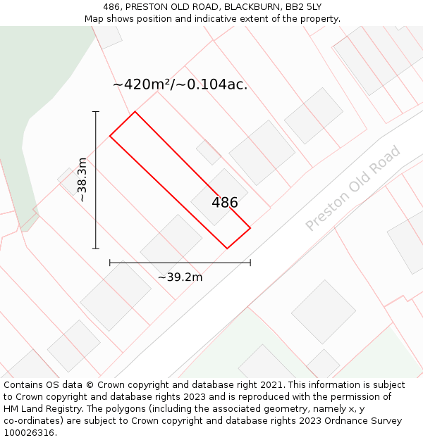 486, PRESTON OLD ROAD, BLACKBURN, BB2 5LY: Plot and title map