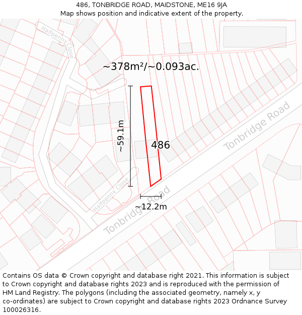 486, TONBRIDGE ROAD, MAIDSTONE, ME16 9JA: Plot and title map