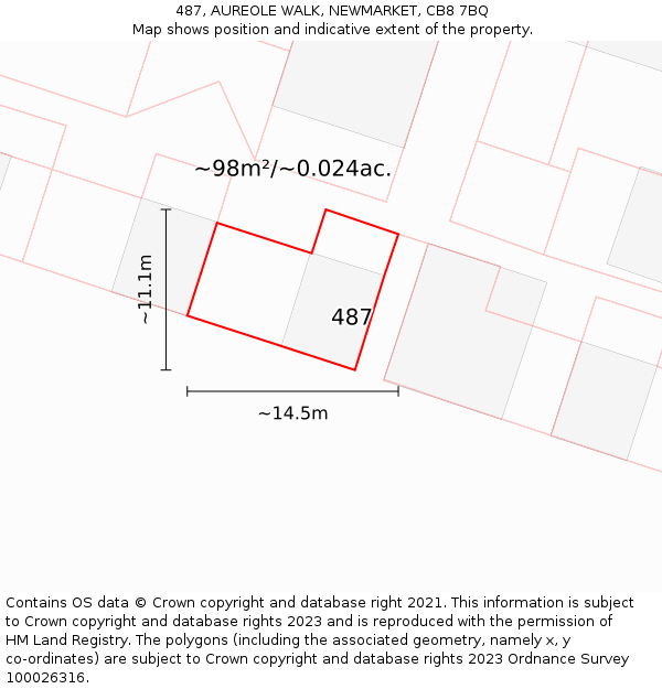 487, AUREOLE WALK, NEWMARKET, CB8 7BQ: Plot and title map
