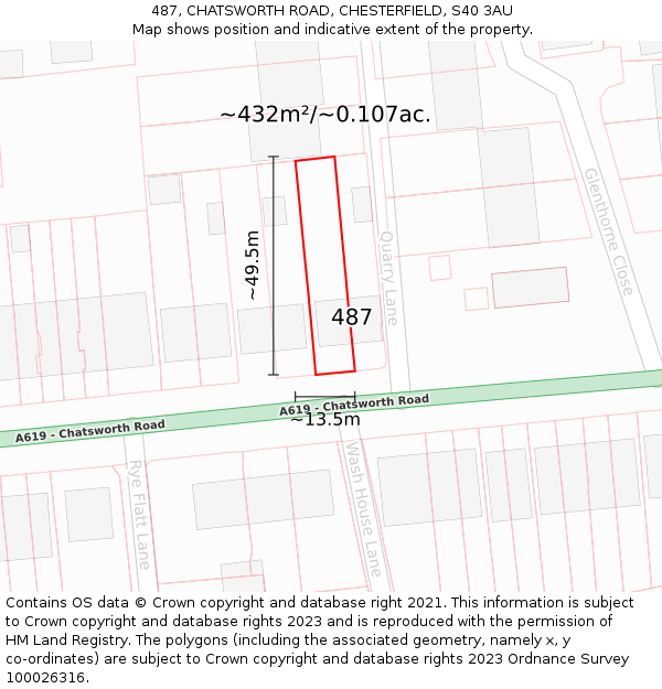 487, CHATSWORTH ROAD, CHESTERFIELD, S40 3AU: Plot and title map