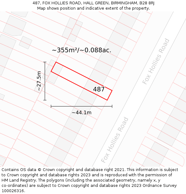 487, FOX HOLLIES ROAD, HALL GREEN, BIRMINGHAM, B28 8RJ: Plot and title map