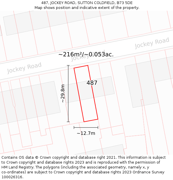 487, JOCKEY ROAD, SUTTON COLDFIELD, B73 5DE: Plot and title map