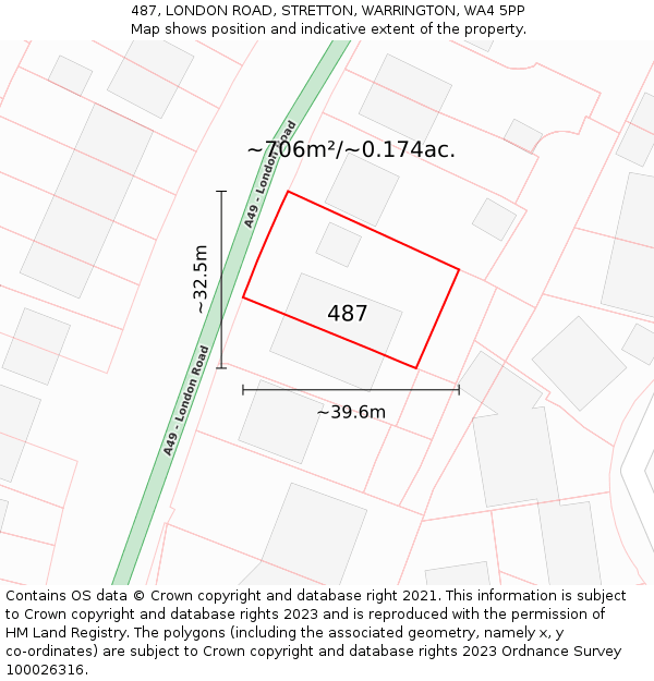 487, LONDON ROAD, STRETTON, WARRINGTON, WA4 5PP: Plot and title map