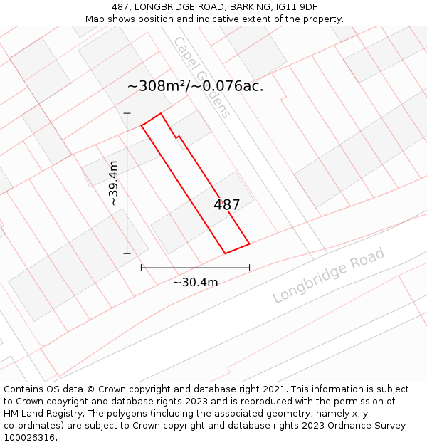 487, LONGBRIDGE ROAD, BARKING, IG11 9DF: Plot and title map