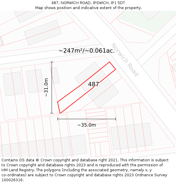 487, NORWICH ROAD, IPSWICH, IP1 5DT: Plot and title map
