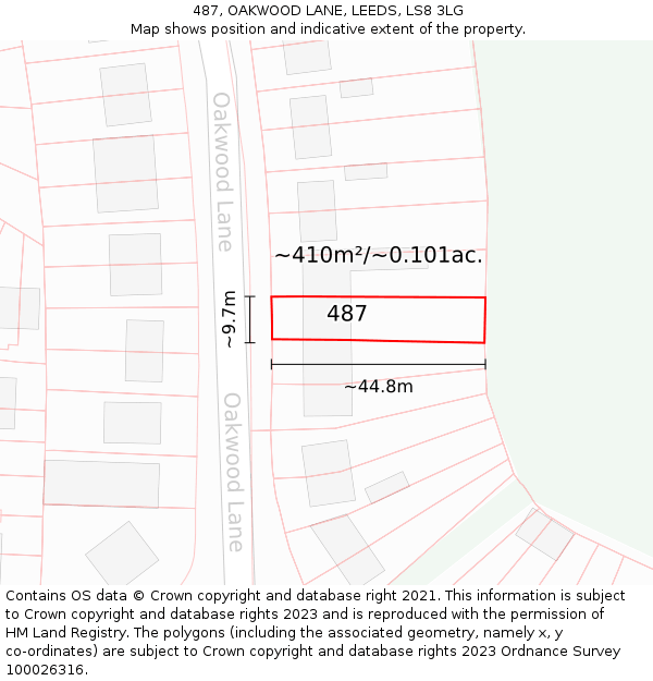 487, OAKWOOD LANE, LEEDS, LS8 3LG: Plot and title map