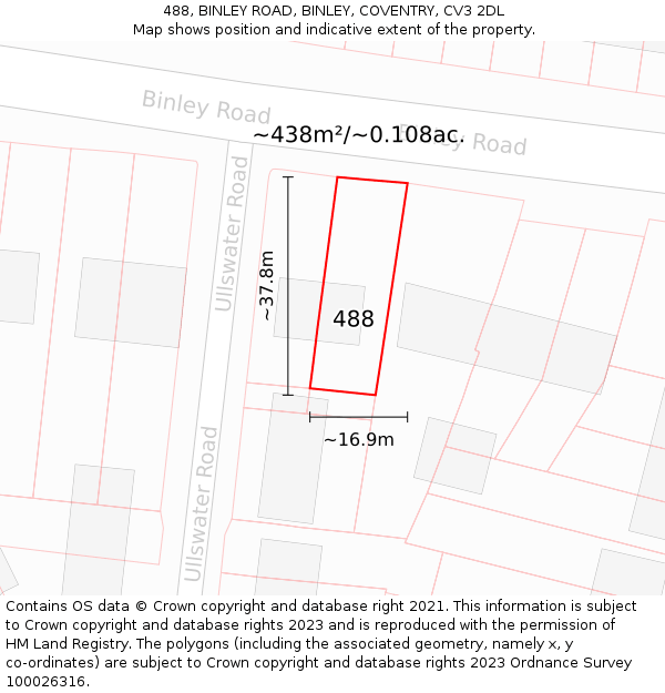 488, BINLEY ROAD, BINLEY, COVENTRY, CV3 2DL: Plot and title map