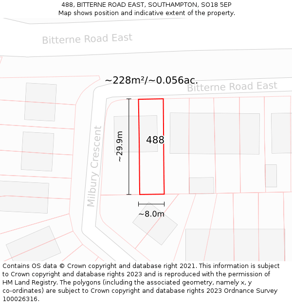 488, BITTERNE ROAD EAST, SOUTHAMPTON, SO18 5EP: Plot and title map