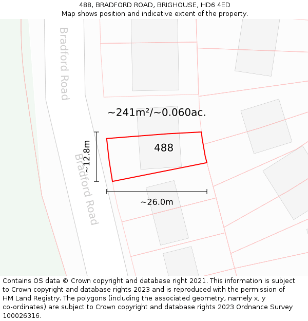 488, BRADFORD ROAD, BRIGHOUSE, HD6 4ED: Plot and title map