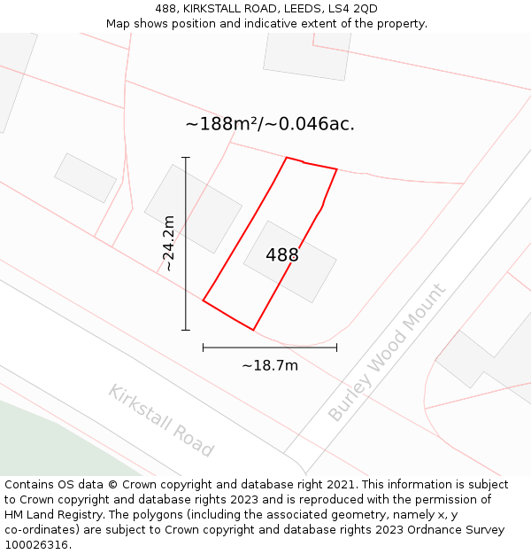 488, KIRKSTALL ROAD, LEEDS, LS4 2QD: Plot and title map
