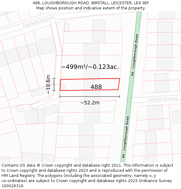 488, LOUGHBOROUGH ROAD, BIRSTALL, LEICESTER, LE4 3EF: Plot and title map