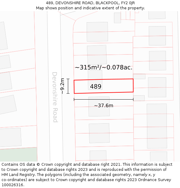 489, DEVONSHIRE ROAD, BLACKPOOL, FY2 0JR: Plot and title map