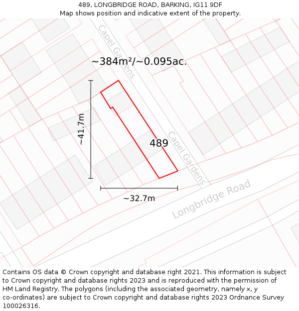 489, LONGBRIDGE ROAD, BARKING, IG11 9DF: Plot and title map