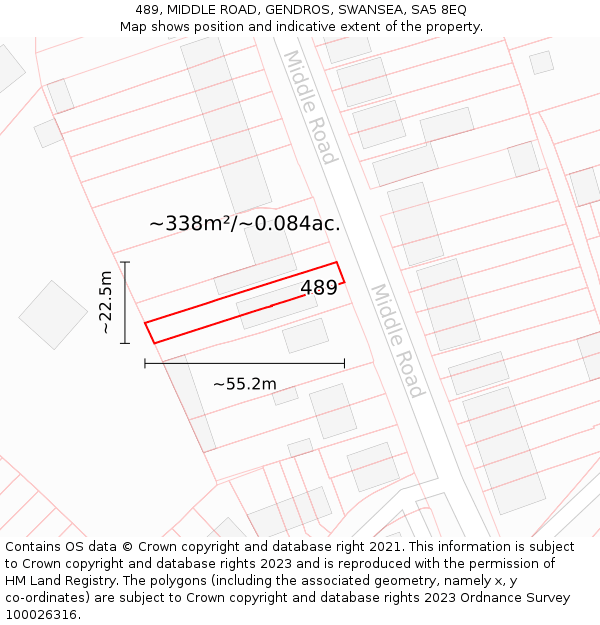 489, MIDDLE ROAD, GENDROS, SWANSEA, SA5 8EQ: Plot and title map
