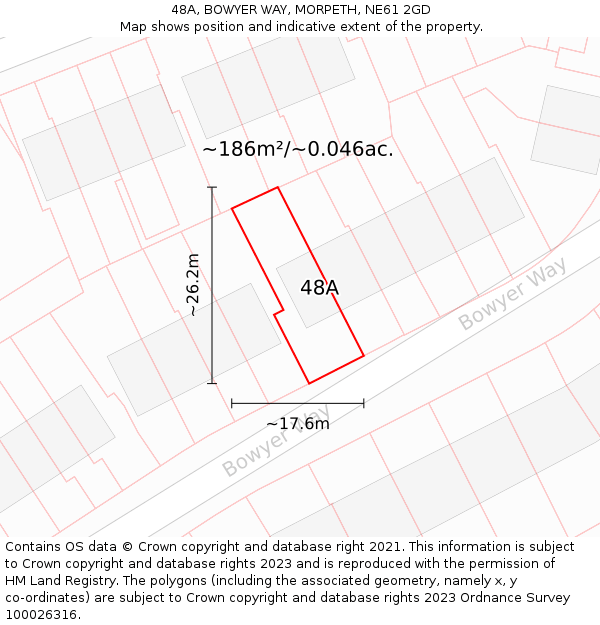 48A, BOWYER WAY, MORPETH, NE61 2GD: Plot and title map