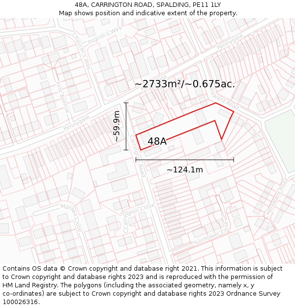 48A, CARRINGTON ROAD, SPALDING, PE11 1LY: Plot and title map