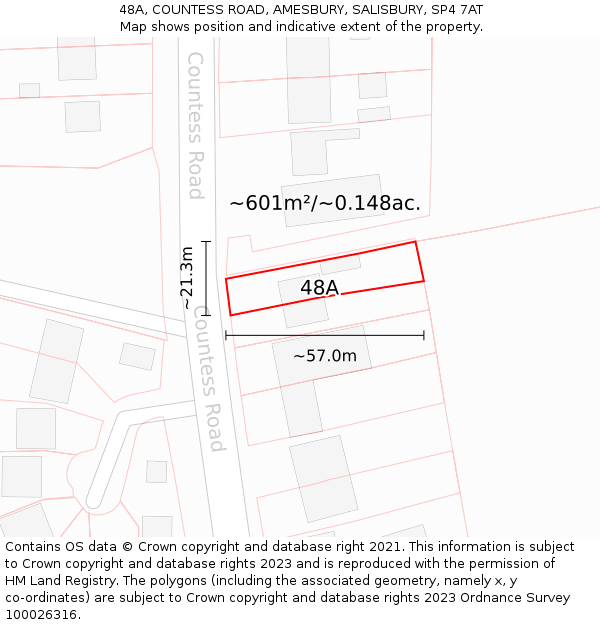 48A, COUNTESS ROAD, AMESBURY, SALISBURY, SP4 7AT: Plot and title map