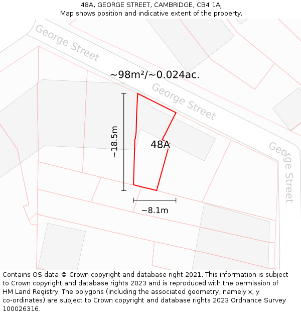 48A, GEORGE STREET, CAMBRIDGE, CB4 1AJ: Plot and title map