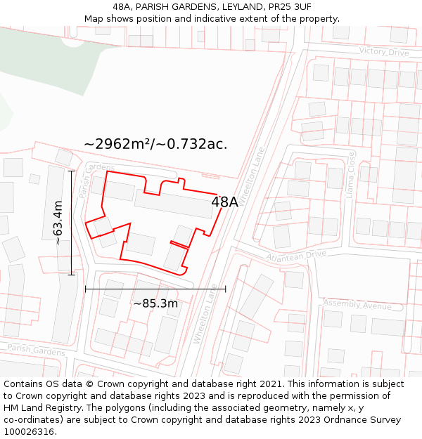 48A, PARISH GARDENS, LEYLAND, PR25 3UF: Plot and title map