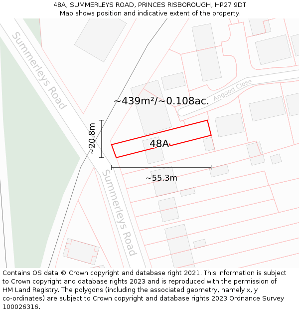 48A, SUMMERLEYS ROAD, PRINCES RISBOROUGH, HP27 9DT: Plot and title map