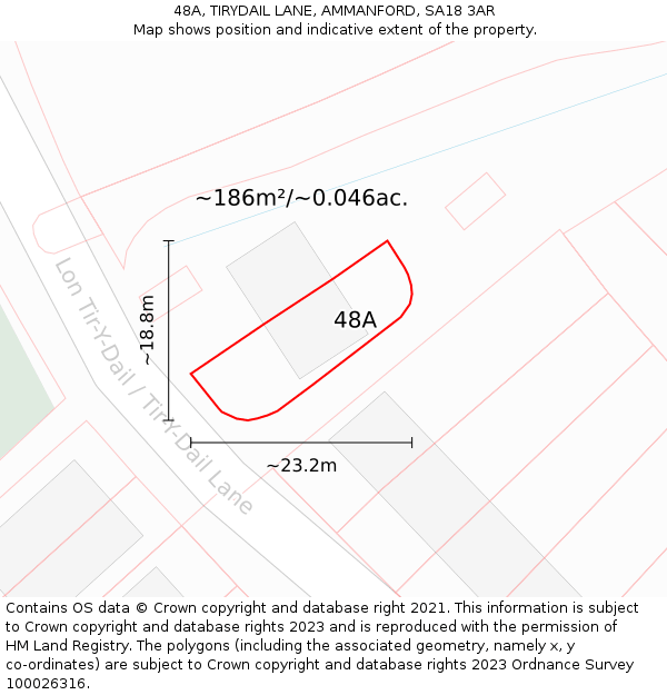 48A, TIRYDAIL LANE, AMMANFORD, SA18 3AR: Plot and title map