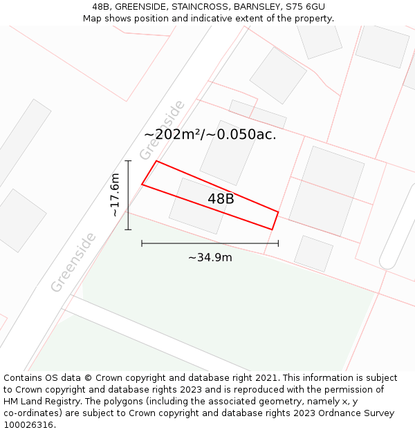 48B, GREENSIDE, STAINCROSS, BARNSLEY, S75 6GU: Plot and title map