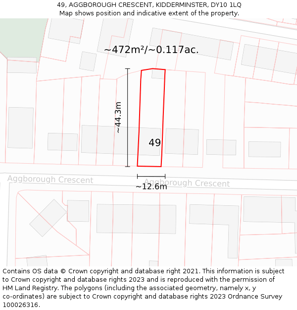 49, AGGBOROUGH CRESCENT, KIDDERMINSTER, DY10 1LQ: Plot and title map