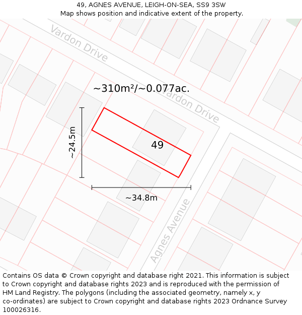 49, AGNES AVENUE, LEIGH-ON-SEA, SS9 3SW: Plot and title map