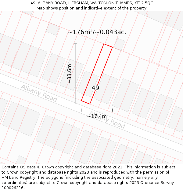 49, ALBANY ROAD, HERSHAM, WALTON-ON-THAMES, KT12 5QG: Plot and title map