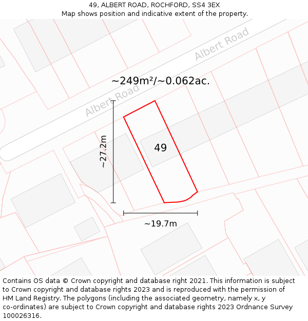 49, ALBERT ROAD, ROCHFORD, SS4 3EX: Plot and title map