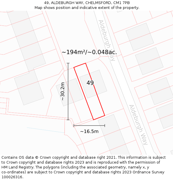 49, ALDEBURGH WAY, CHELMSFORD, CM1 7PB: Plot and title map