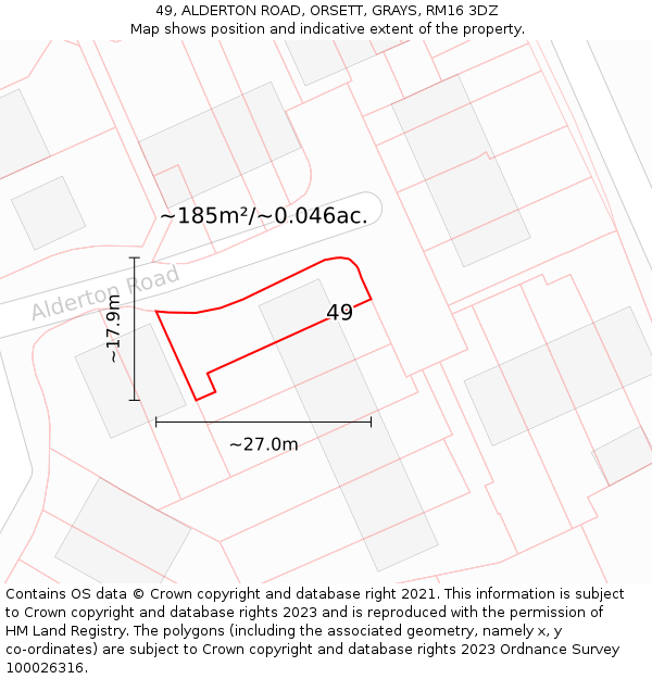 49, ALDERTON ROAD, ORSETT, GRAYS, RM16 3DZ: Plot and title map