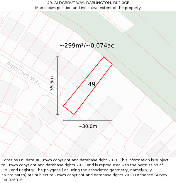 49, ALDGROVE WAY, DARLINGTON, DL3 0GR: Plot and title map