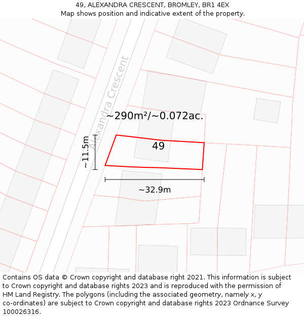 49, ALEXANDRA CRESCENT, BROMLEY, BR1 4EX: Plot and title map