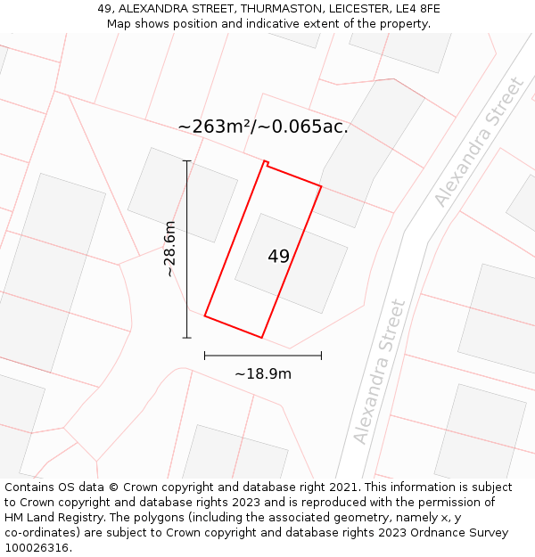 49, ALEXANDRA STREET, THURMASTON, LEICESTER, LE4 8FE: Plot and title map
