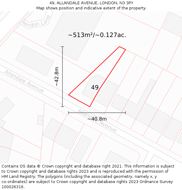 49, ALLANDALE AVENUE, LONDON, N3 3PY: Plot and title map