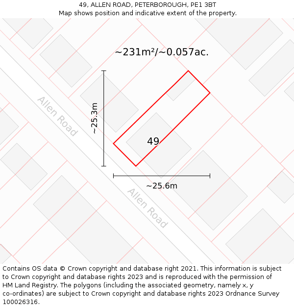 49, ALLEN ROAD, PETERBOROUGH, PE1 3BT: Plot and title map