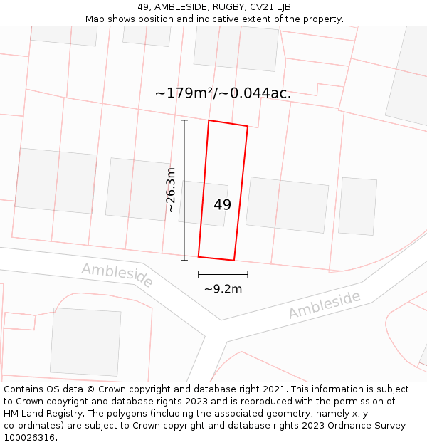49, AMBLESIDE, RUGBY, CV21 1JB: Plot and title map