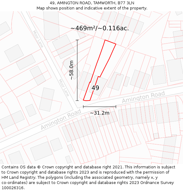 49, AMINGTON ROAD, TAMWORTH, B77 3LN: Plot and title map