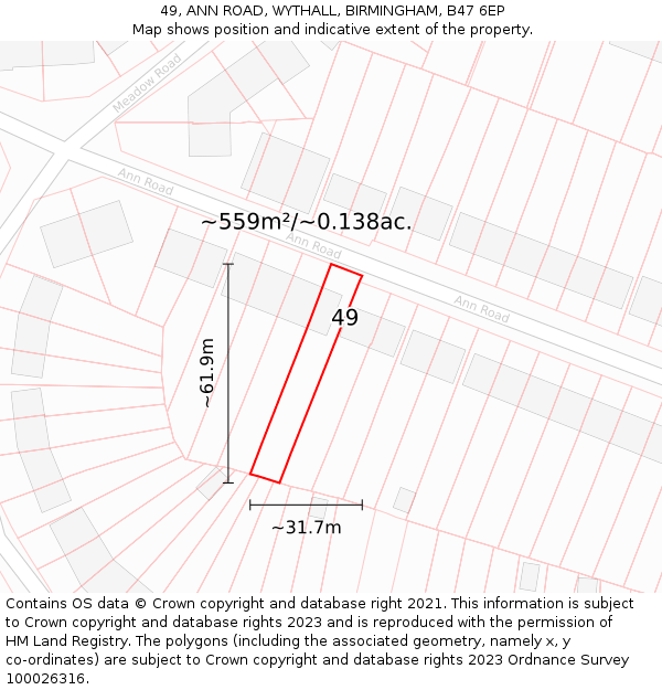 49, ANN ROAD, WYTHALL, BIRMINGHAM, B47 6EP: Plot and title map