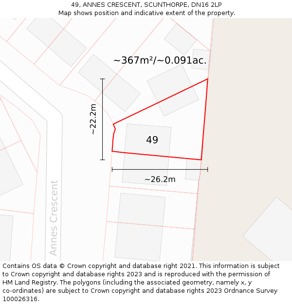 49, ANNES CRESCENT, SCUNTHORPE, DN16 2LP: Plot and title map