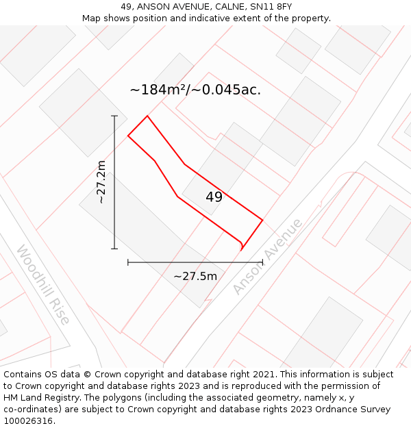 49, ANSON AVENUE, CALNE, SN11 8FY: Plot and title map